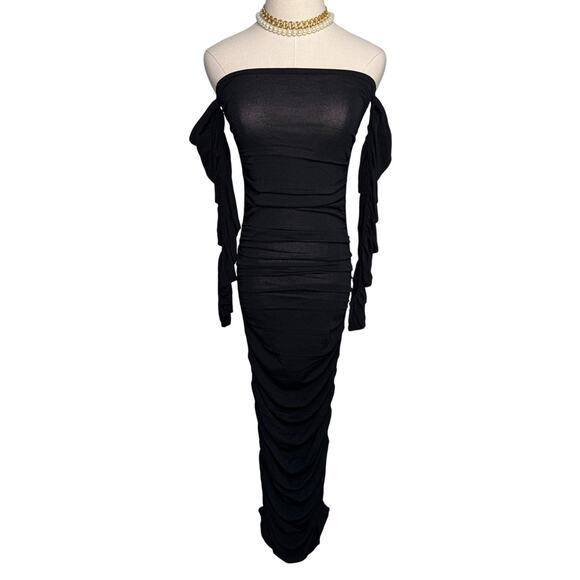 Altuzarra Trikera Off-Shoulder Jersey Maxi Dress sheer long sleeve black size XS - Picture 8 of 16